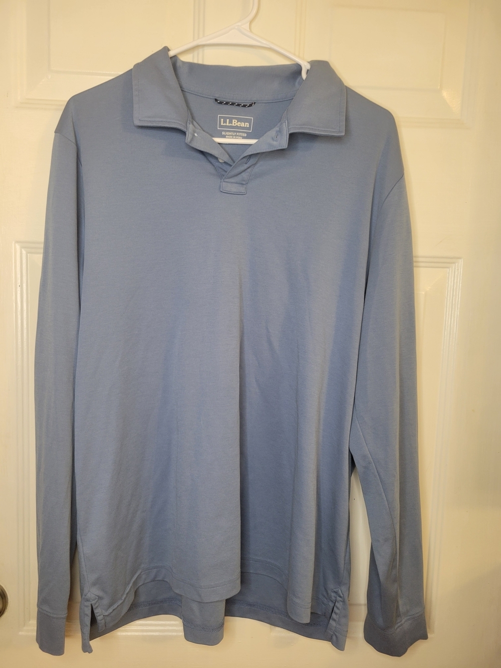 LL Bean Polo Shirt Rugby Slightly Fitted Blue Long Sleeve Men Large Regular - Picture 2 of 8